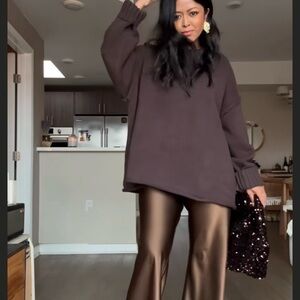 Brand new 2pc set Sweater Brown Satin and Wide-Leg Pants - Women's